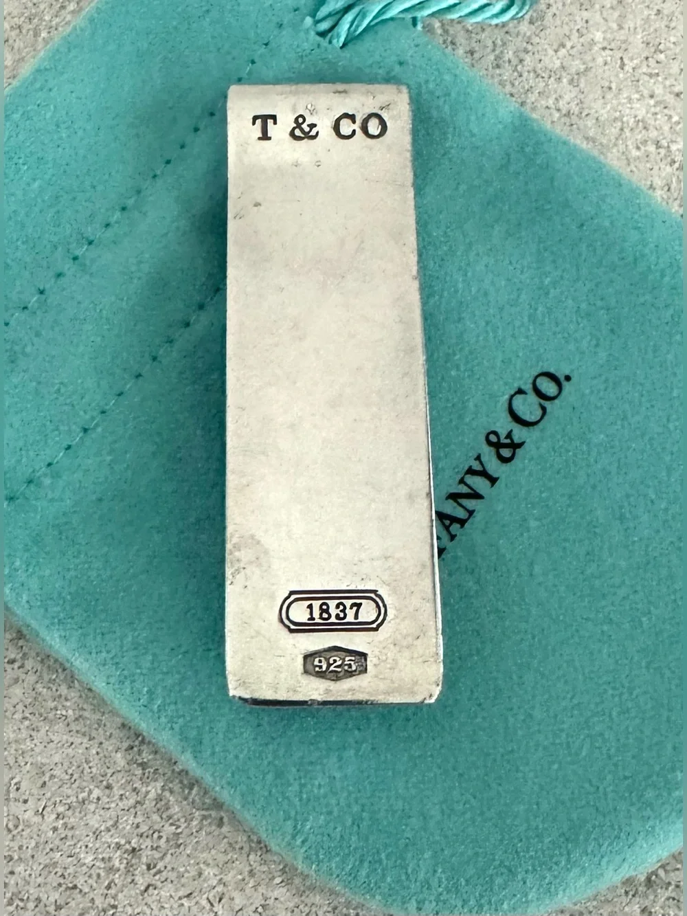 TIFFANY & CO. 1837 Sterling Silver Money Clip 925 Vintage w/Pouch